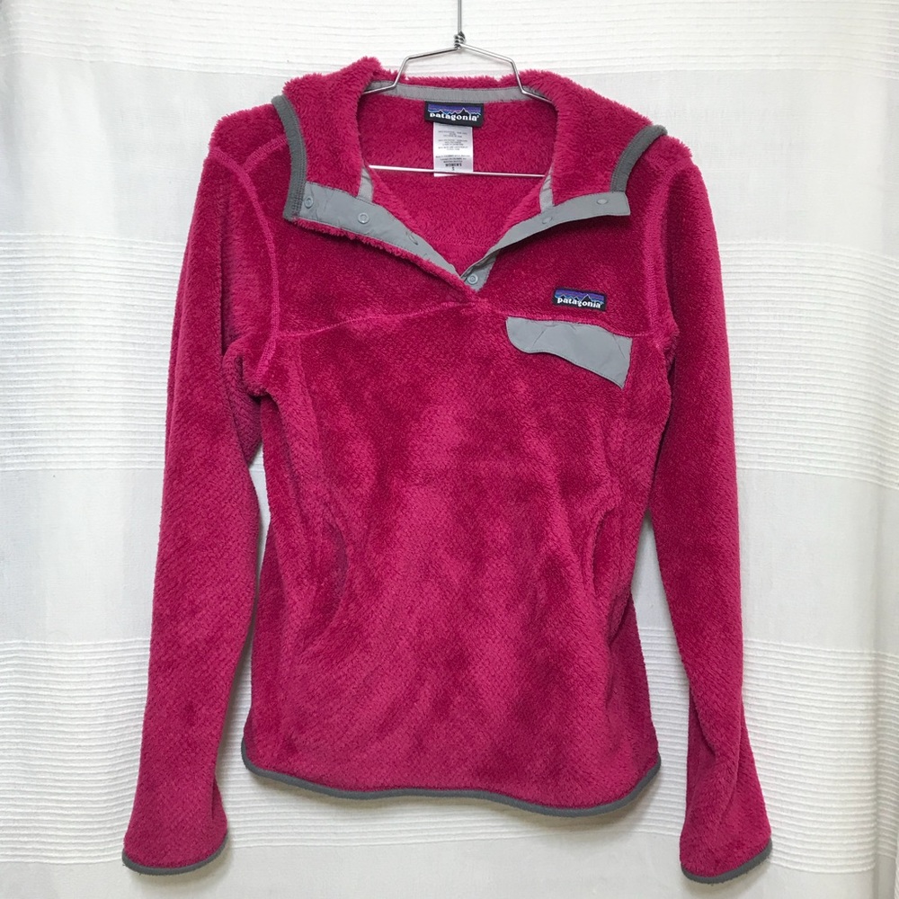 Patagonia Pink Fleece Pullover with Gray Trim